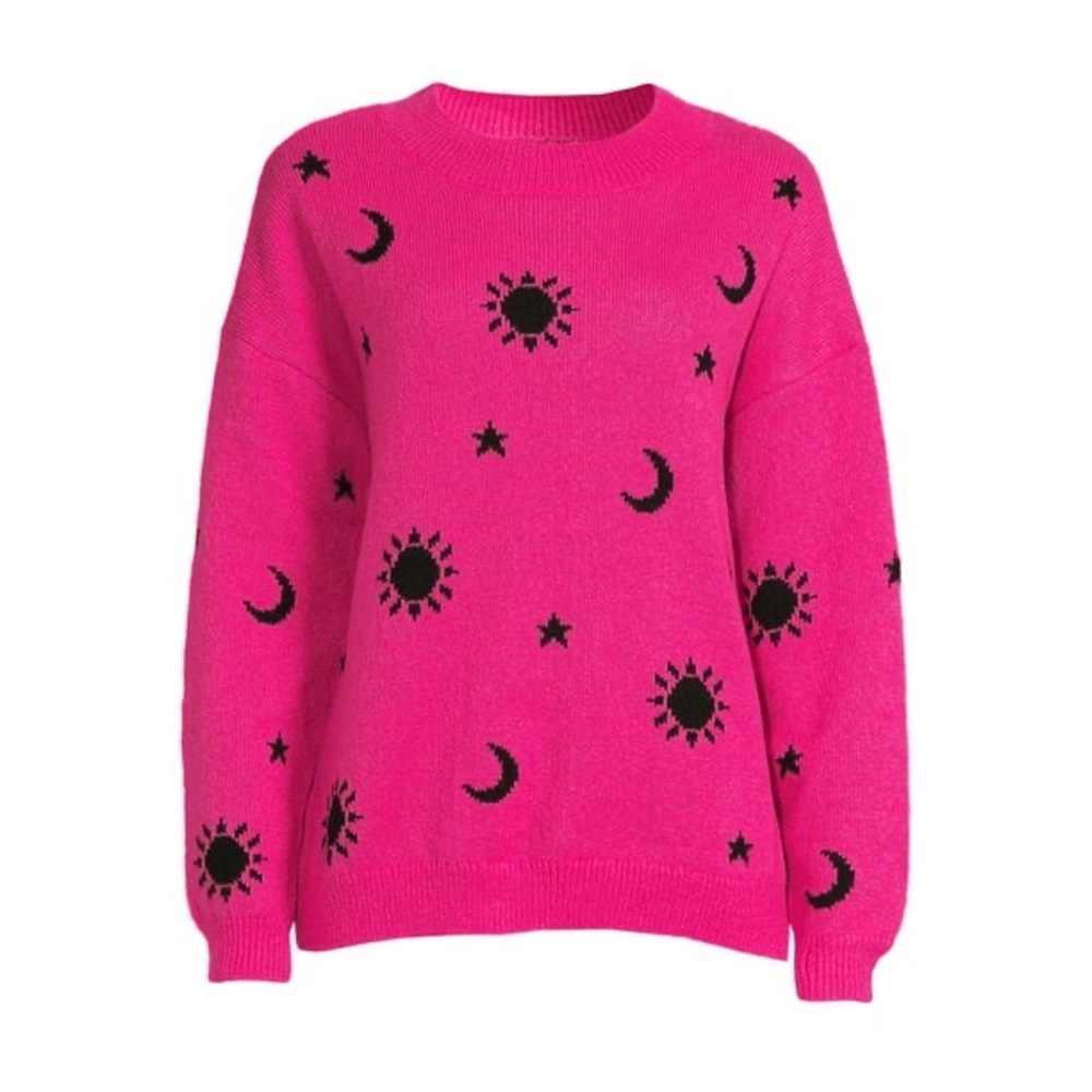 Pink Sweater with Black Sun and Moon Design
